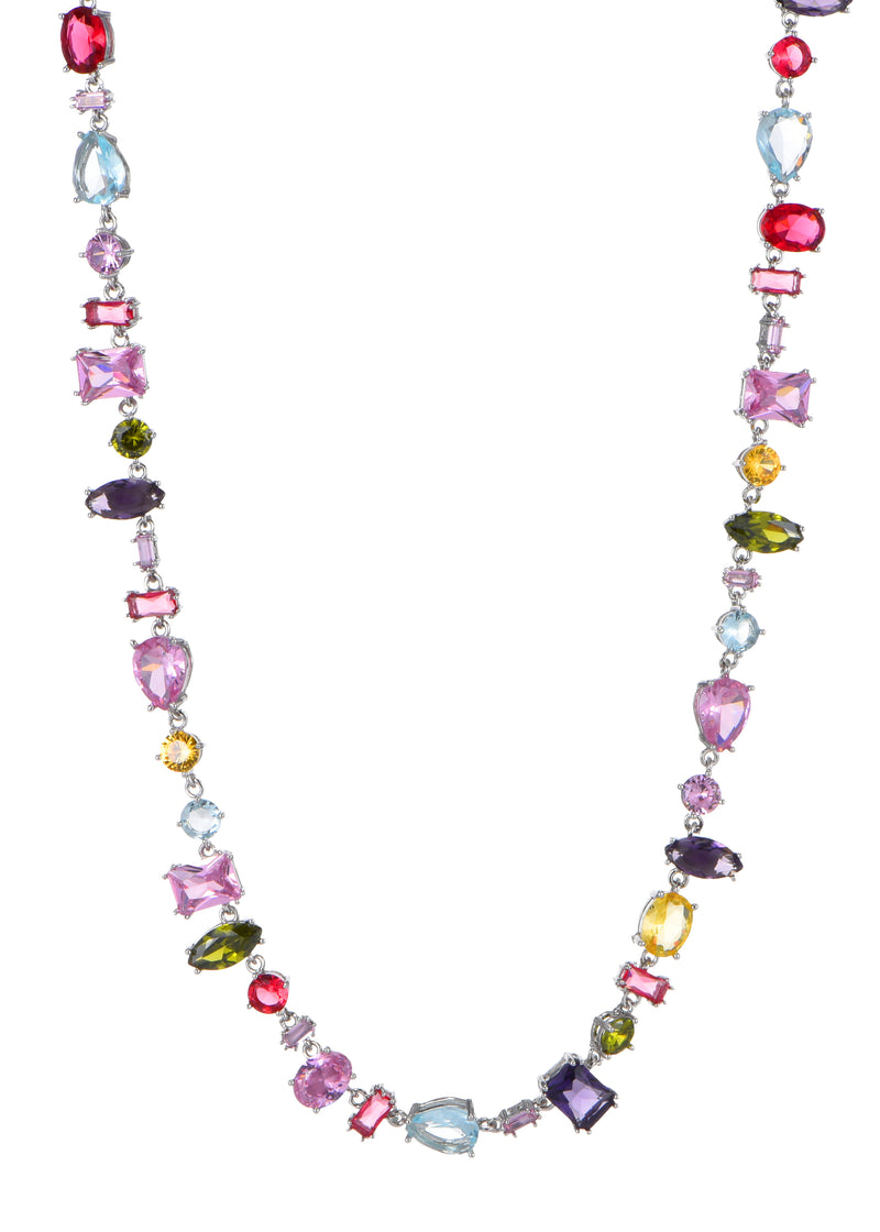 Kylie Colorful Crystals Silver Necklace