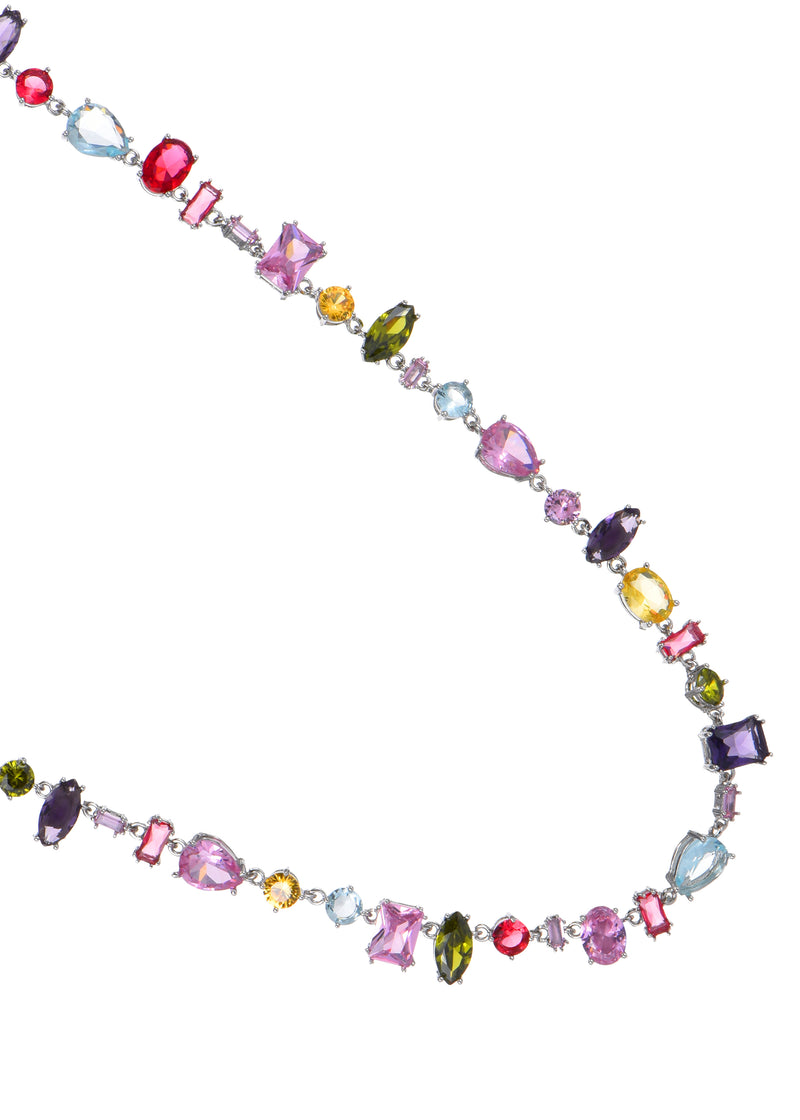 Kylie Colorful Crystals Silver Necklace
