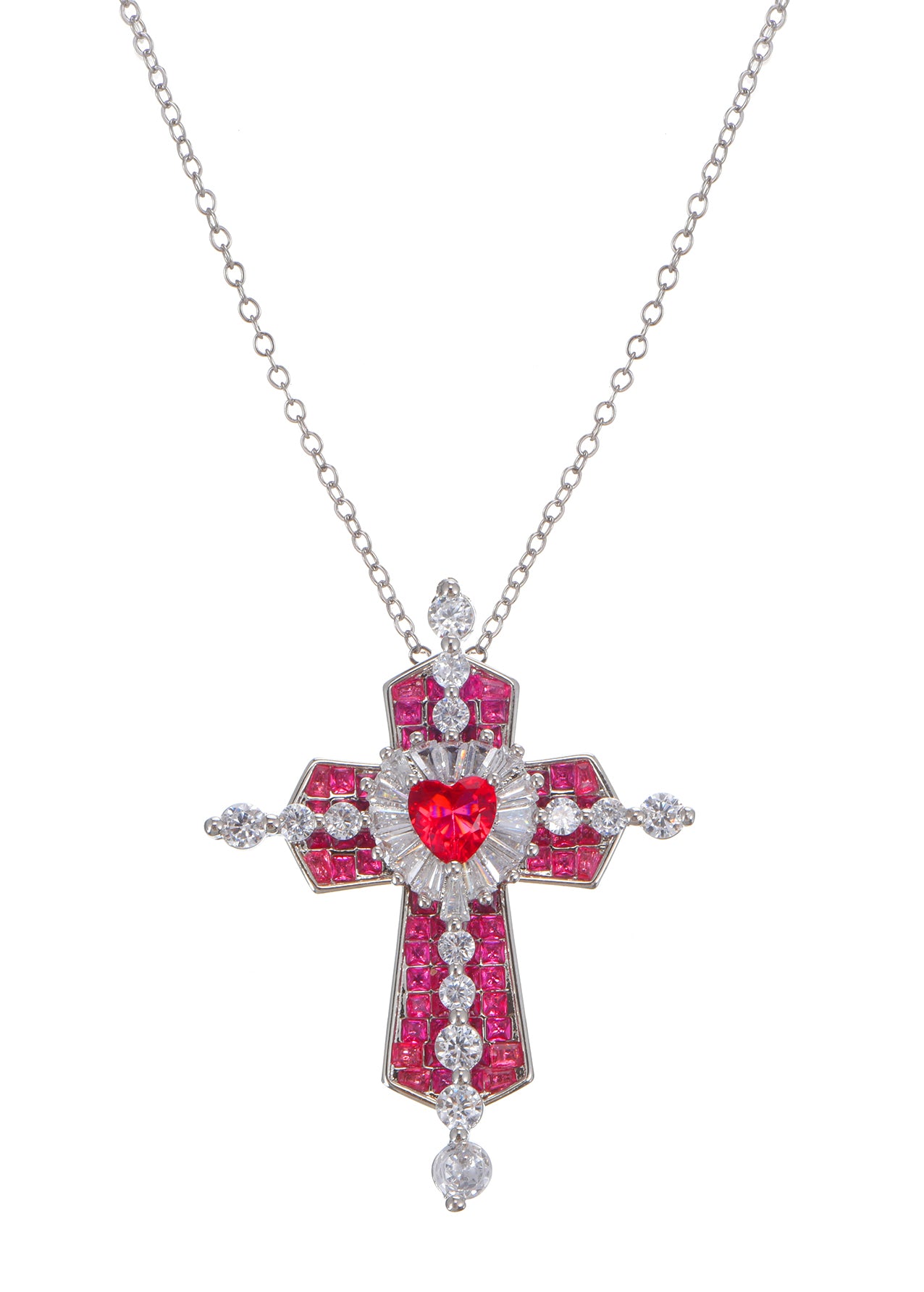 Trya Red Heart Cross Glitterling Necklace