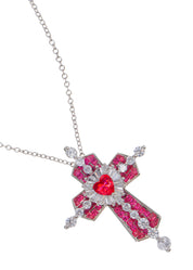 Trya Red Heart Cross Glitterling Necklace