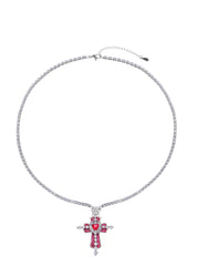 Trya Red Heart Cross Glitterling Necklace - Royal