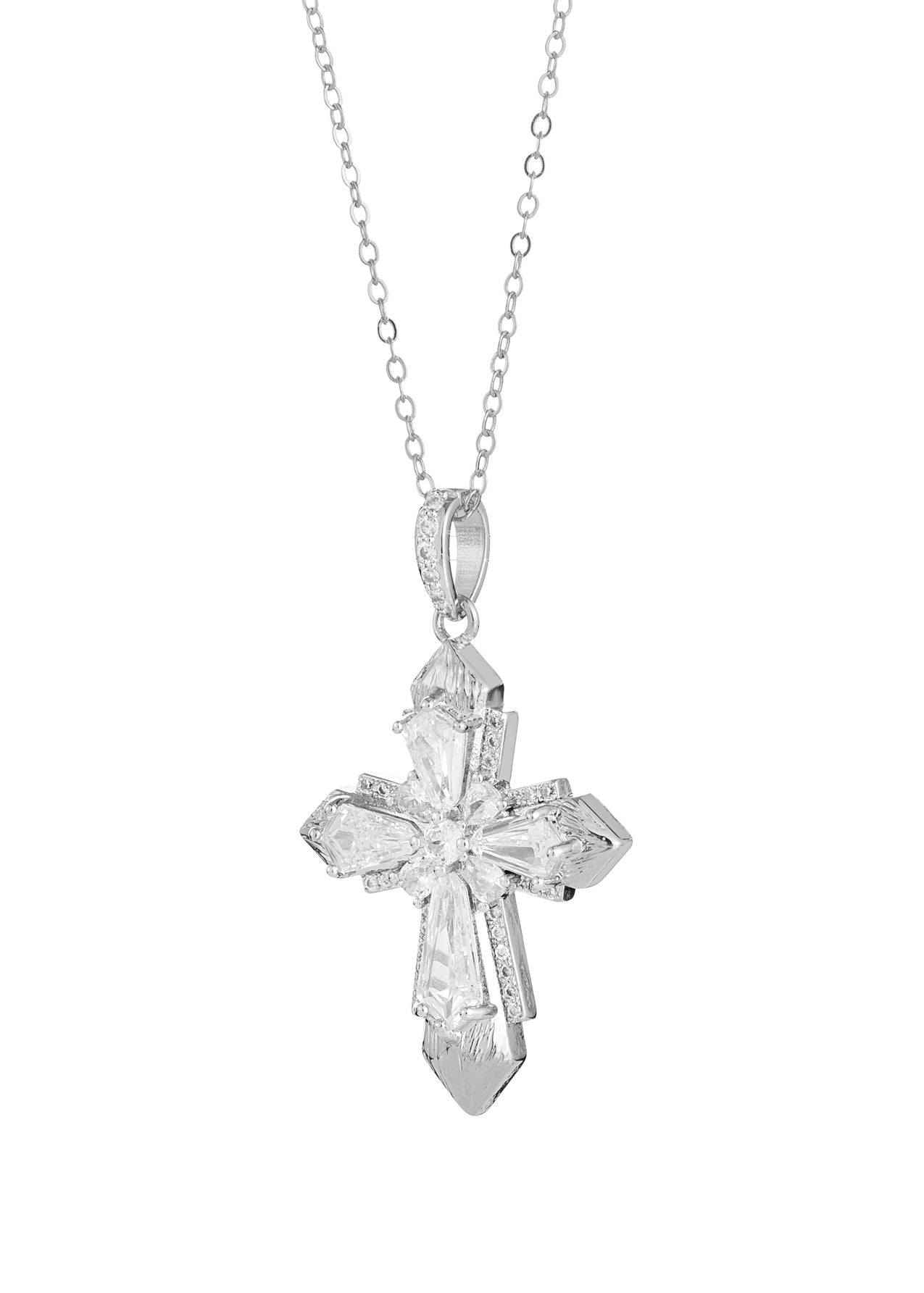 Mavis Crystal Silver Cross Necklace