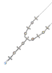 Meer Glittering Cross Silver Lariat Necklace