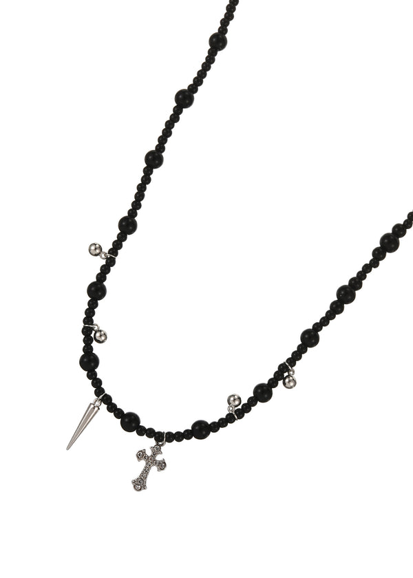 Franken Black Cross Long Layer Necklace II