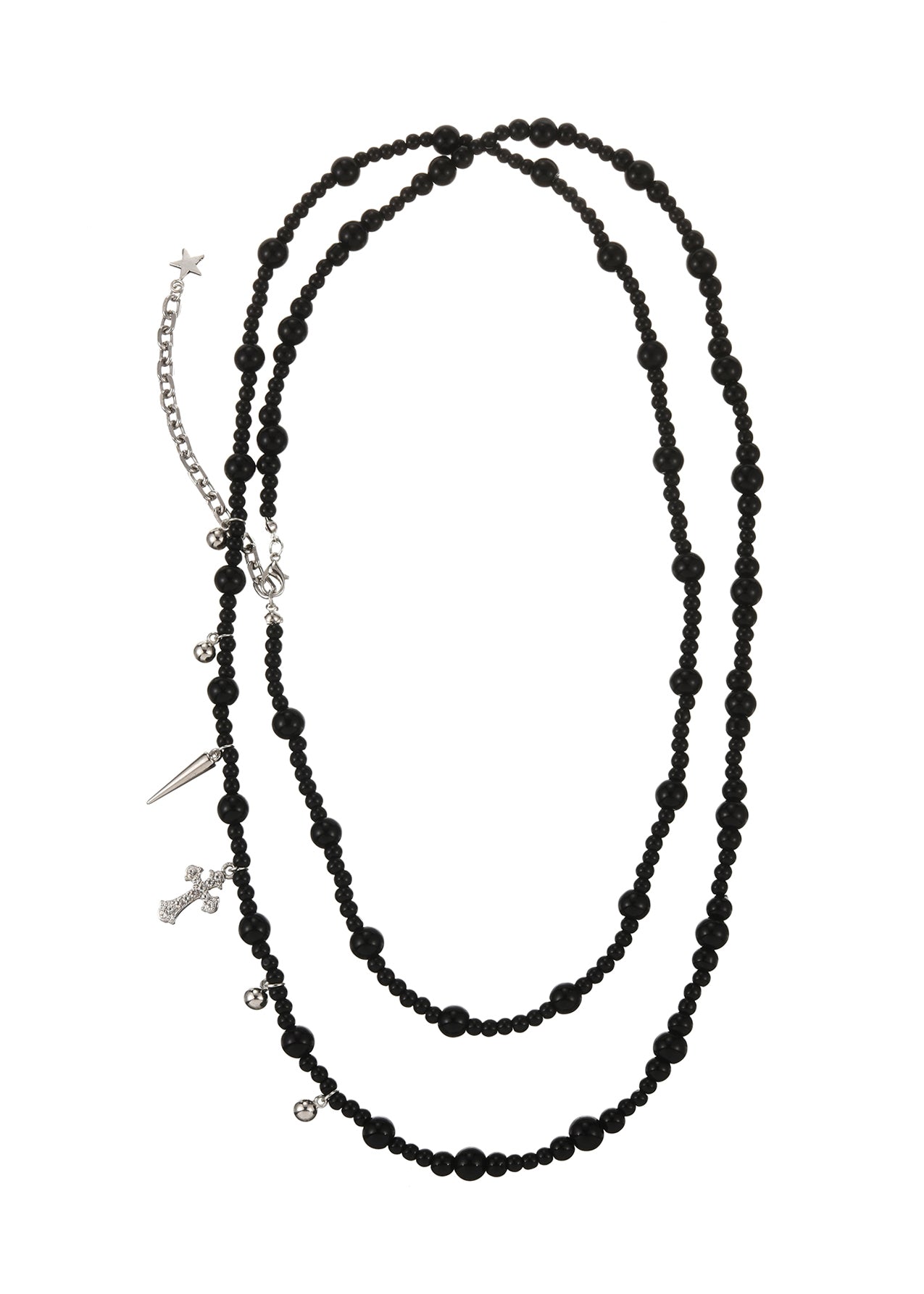 Franken Black Cross Long Layer Necklace II