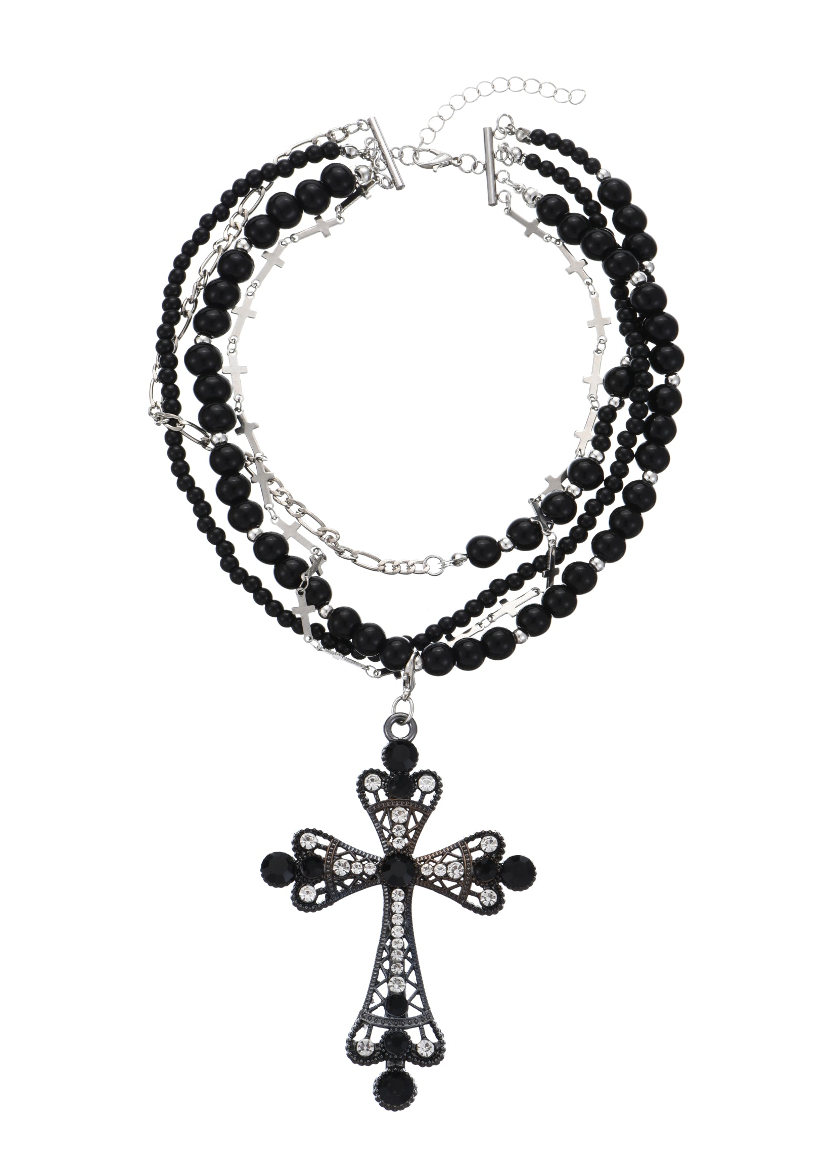 Franken Black Cross Long Layer Necklace I