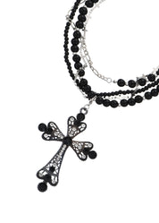 Franken Black Cross Long Layer Necklace I