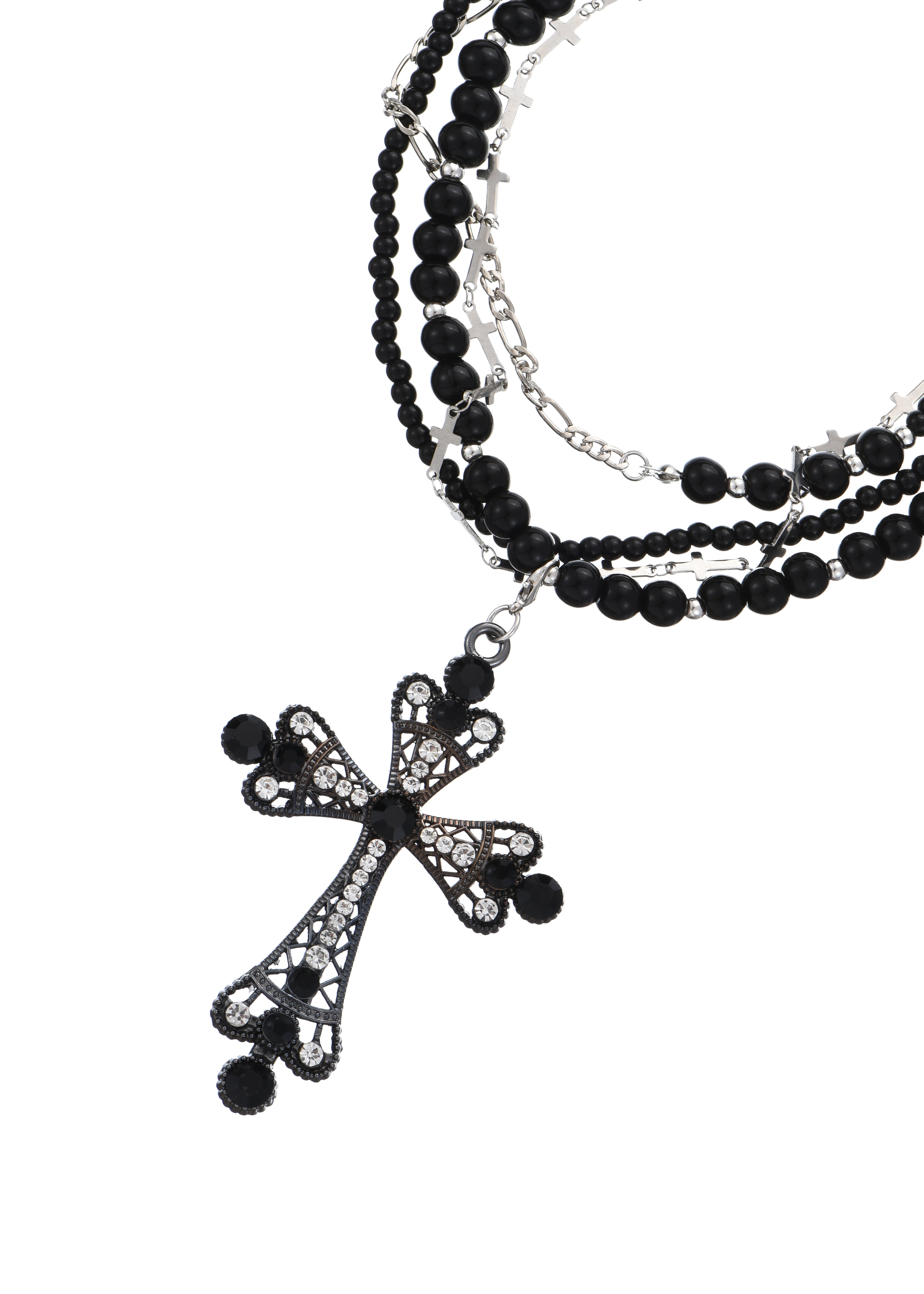 Franken Black Cross Long Layer Necklace I