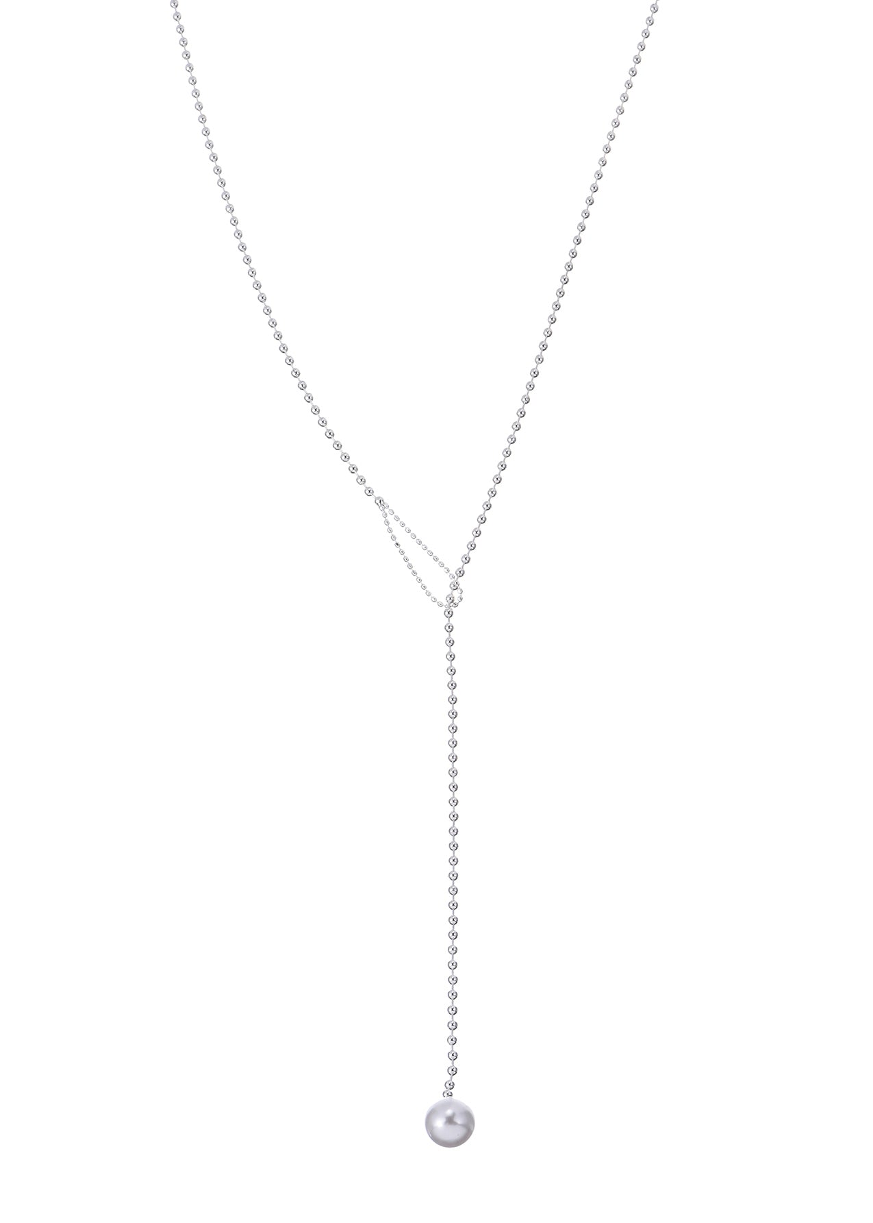 Simple One Pearl Long Chain Necklace