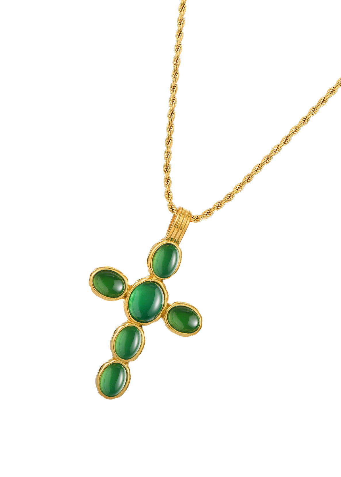 Joanne Jade Green Cross Golden Necklace