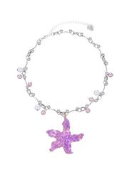 Beatrice By The Sea Y2k Pink Pearl Silver Necklace