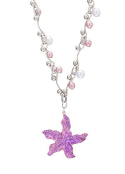 Beatrice By The Sea Pink Pearl Seastar Grunge Silver Necklace