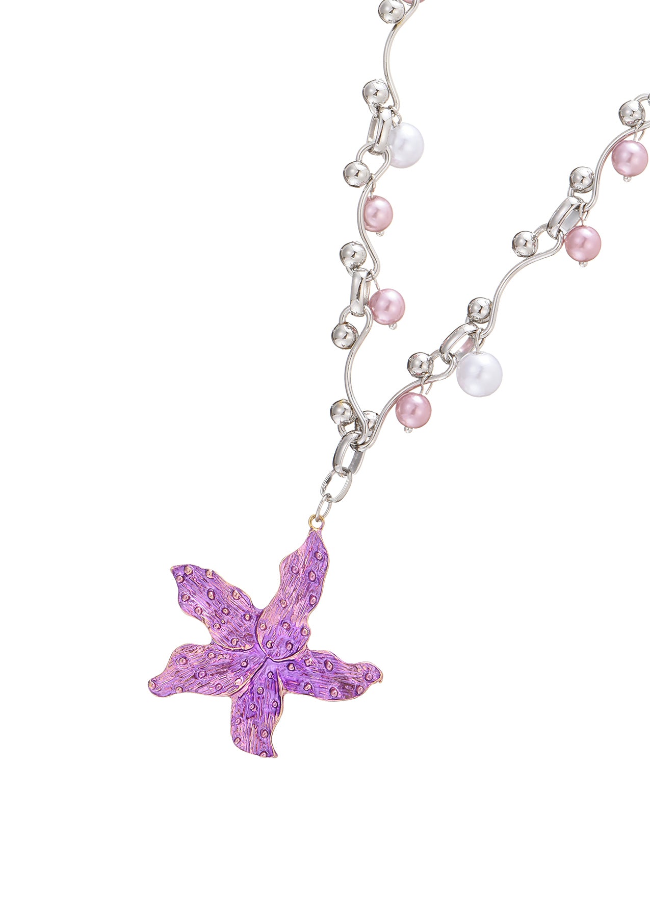 Beatrice By The Sea Pink Pearl Seastar Grunge Silver Necklace