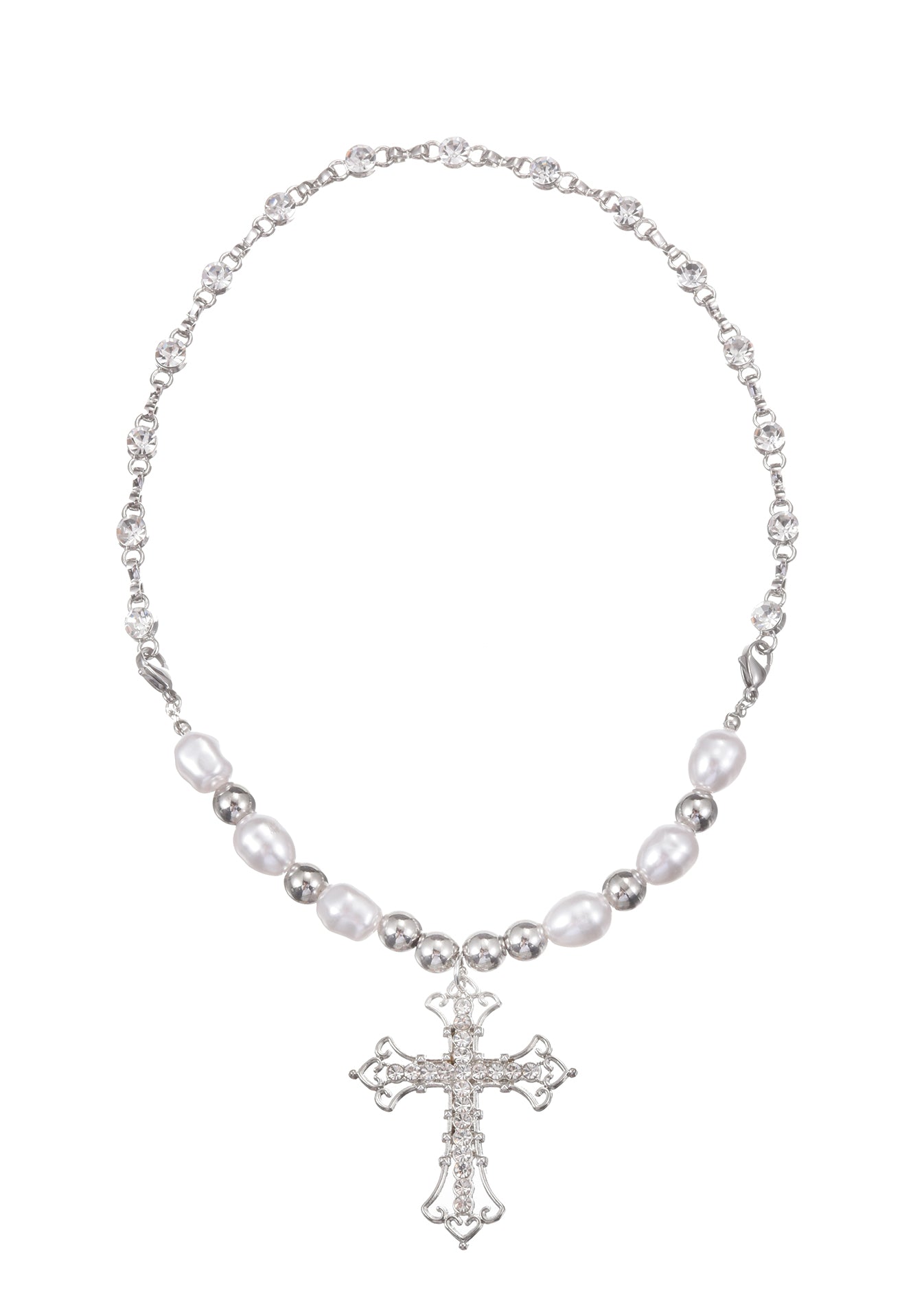 [韓国人気ジュエリー] nff crossway pearl necklace-white Silver Cross Pendants Pearl Necklace | Chung Ha - Fashion Chingu