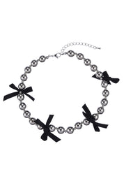 Helena Black Ribbon Silver Necklace