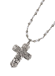 Ursula Large Cross Silver Long Necklace