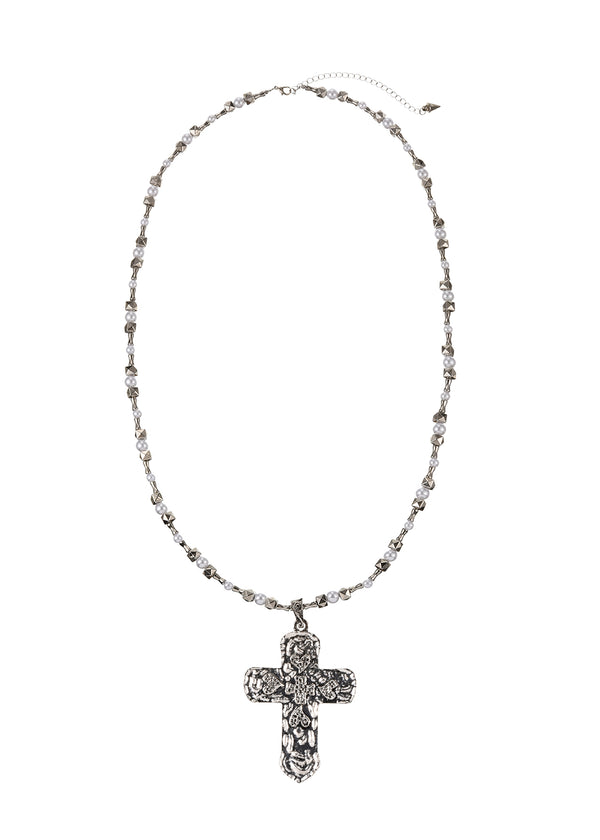 Ursula Large Cross Silver Long Necklace