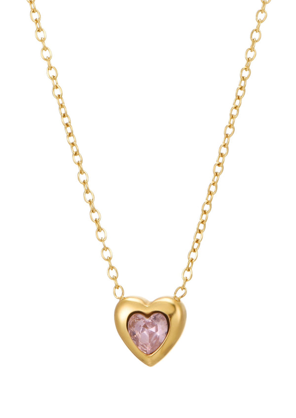 Savannah Pink Golden Heart Love Necklace