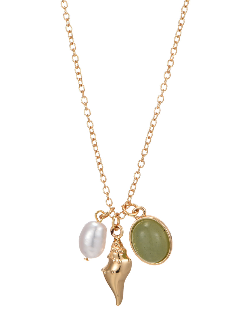 Sid Golden Spiral Shell Jade Stone Necklace