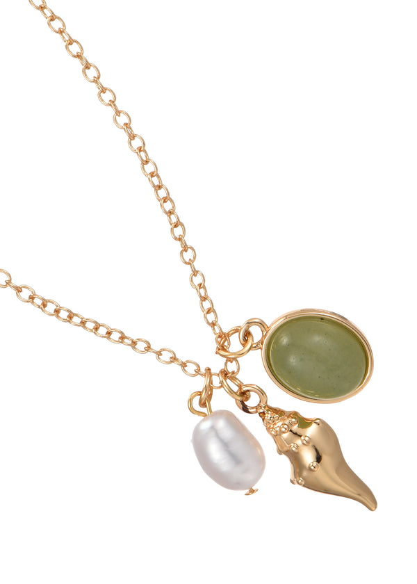 Sid Golden Spiral Shell Jade Stone Necklace
