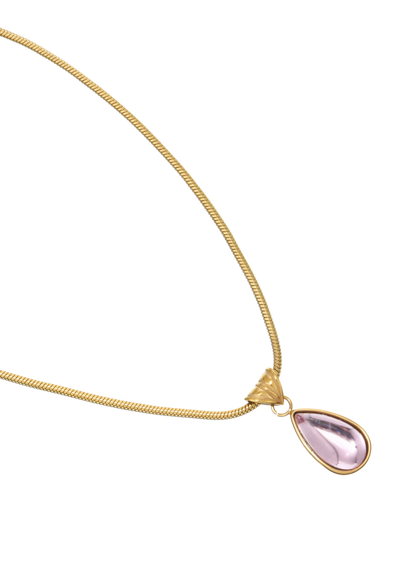 Rosalia Pink Stone Waterdrop Golden Necklace