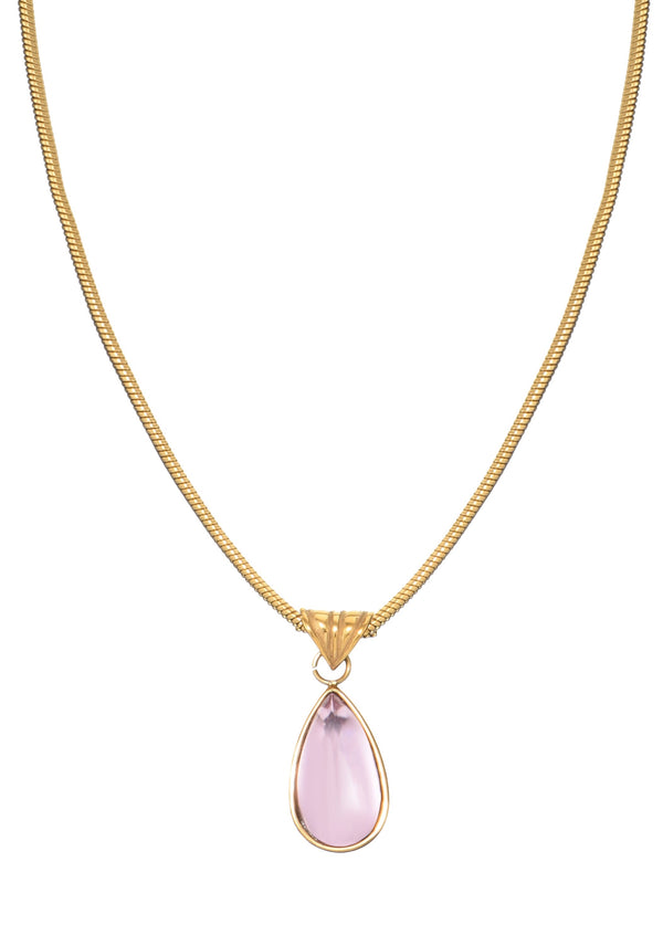 Rosalia Pink Stone Waterdrop Golden Necklace