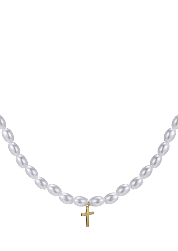 Octaevo Petit Cross Pearl Necklace