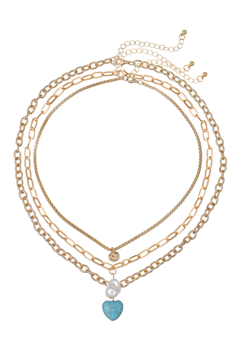 Lea Turquoise Dream Golden Necklaces Set