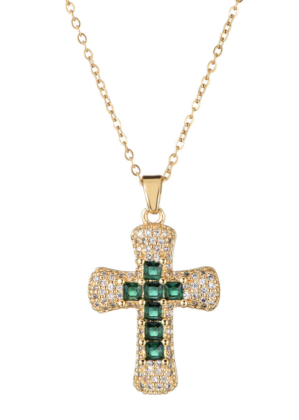 Fabrice Green Cross Necklace