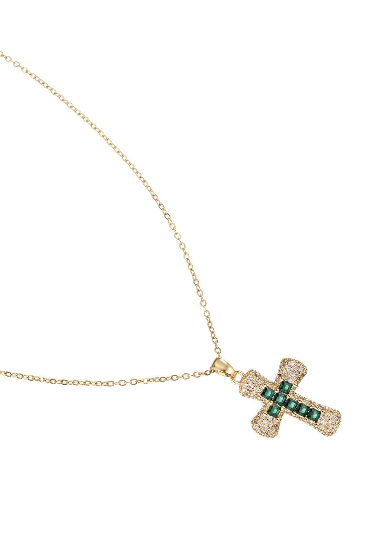 Fabrice Green Cross Necklace