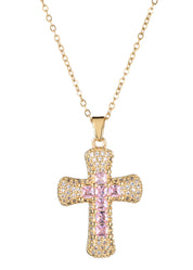 Fabrice Pink Cross Necklace