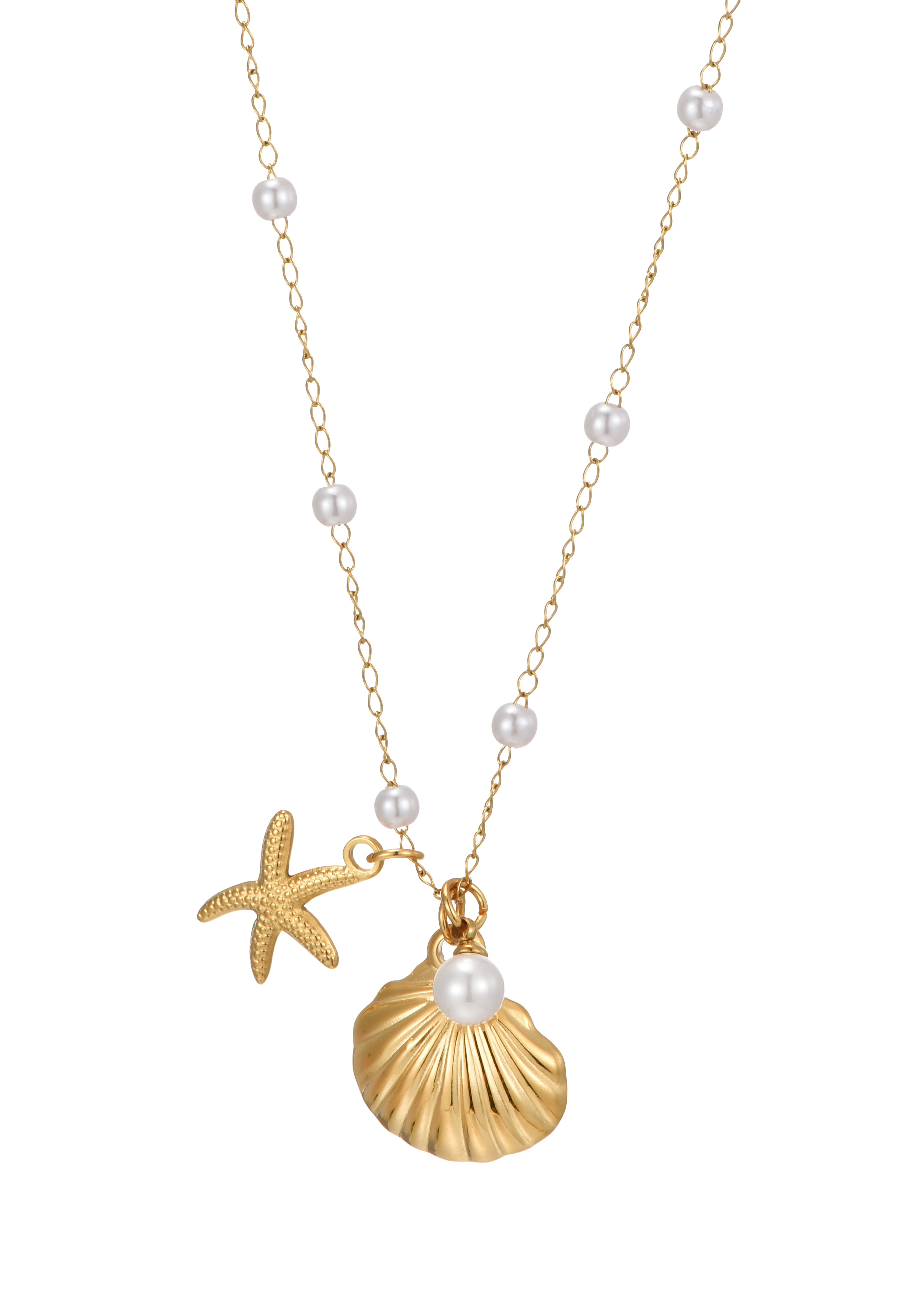 Sid Golden Seastar Shell Pearl Necklace