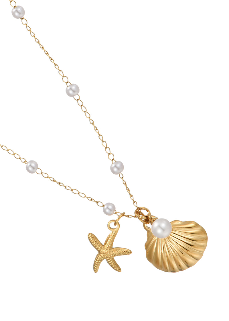 Sid Golden Seastar Shell Pearl Necklace
