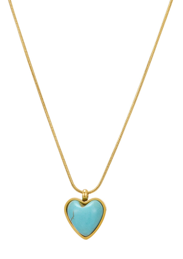 Emily Turquoise Stone Heart Love Golden Necklace