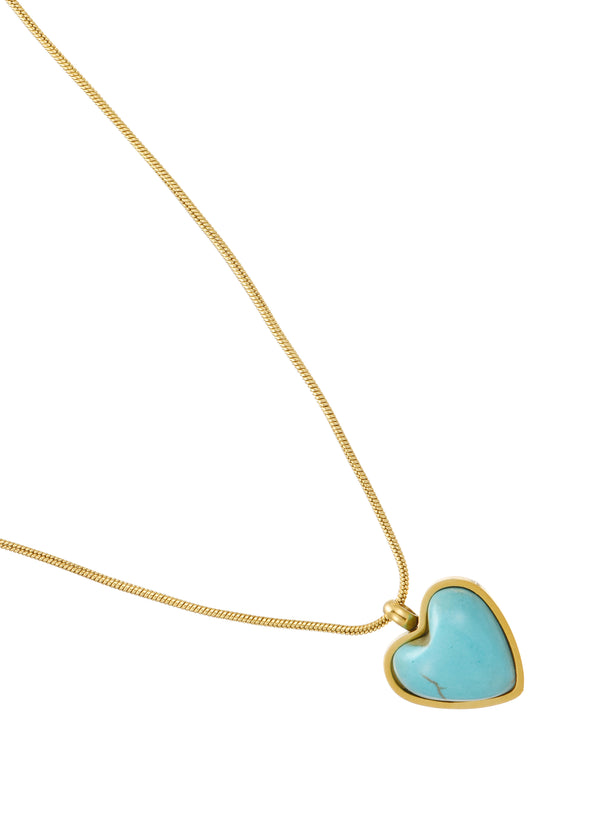 Emily Turquoise Stone Heart Love Golden Necklace