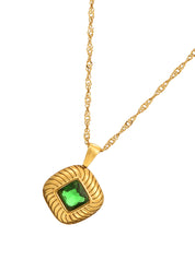 Gabrielle Green Carre Golden Necklace