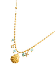 Sid Sea Shell Summer Blue Golden Necklace