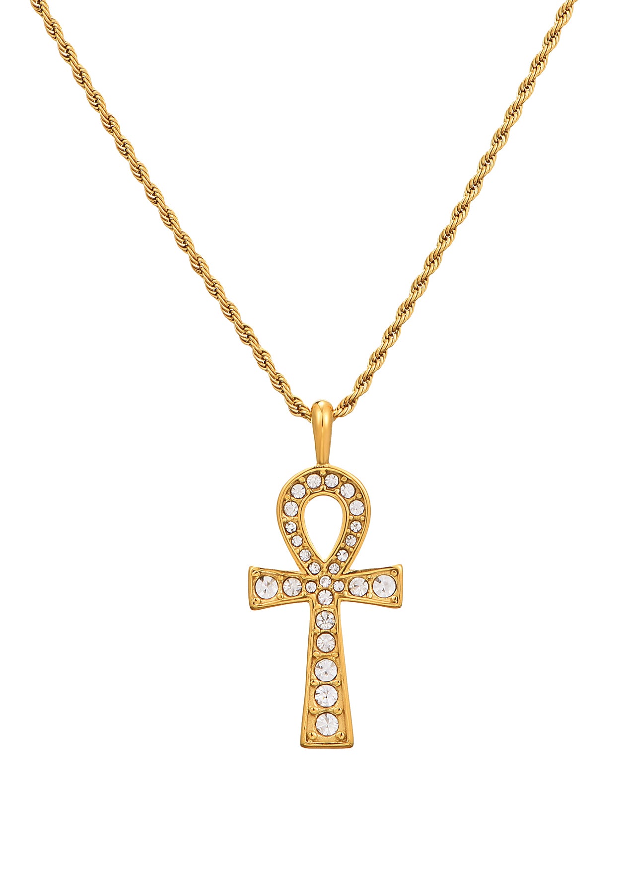 Glittering Ankh Golden Necklace