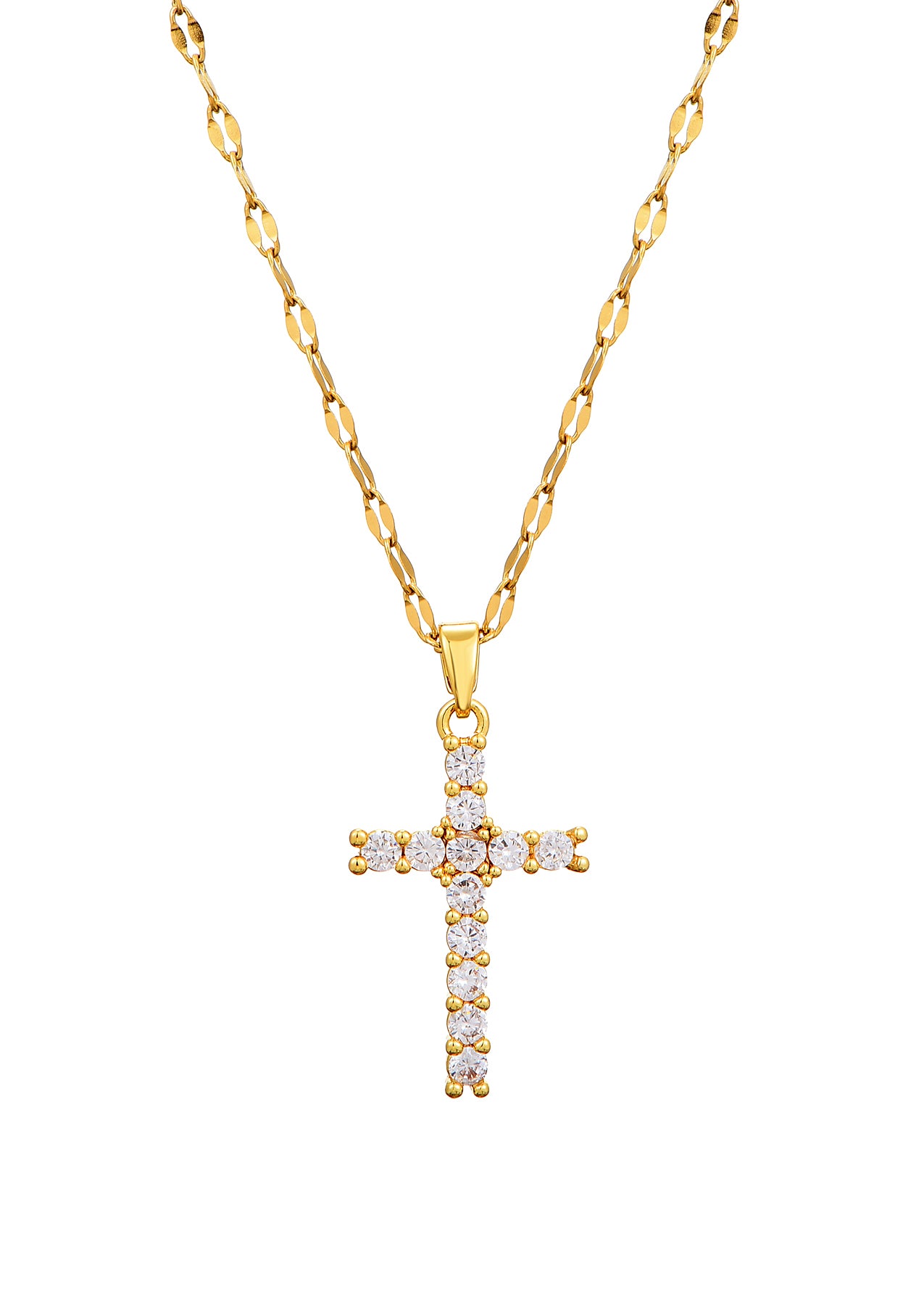 Grace Glittering Cross Golden Necklace