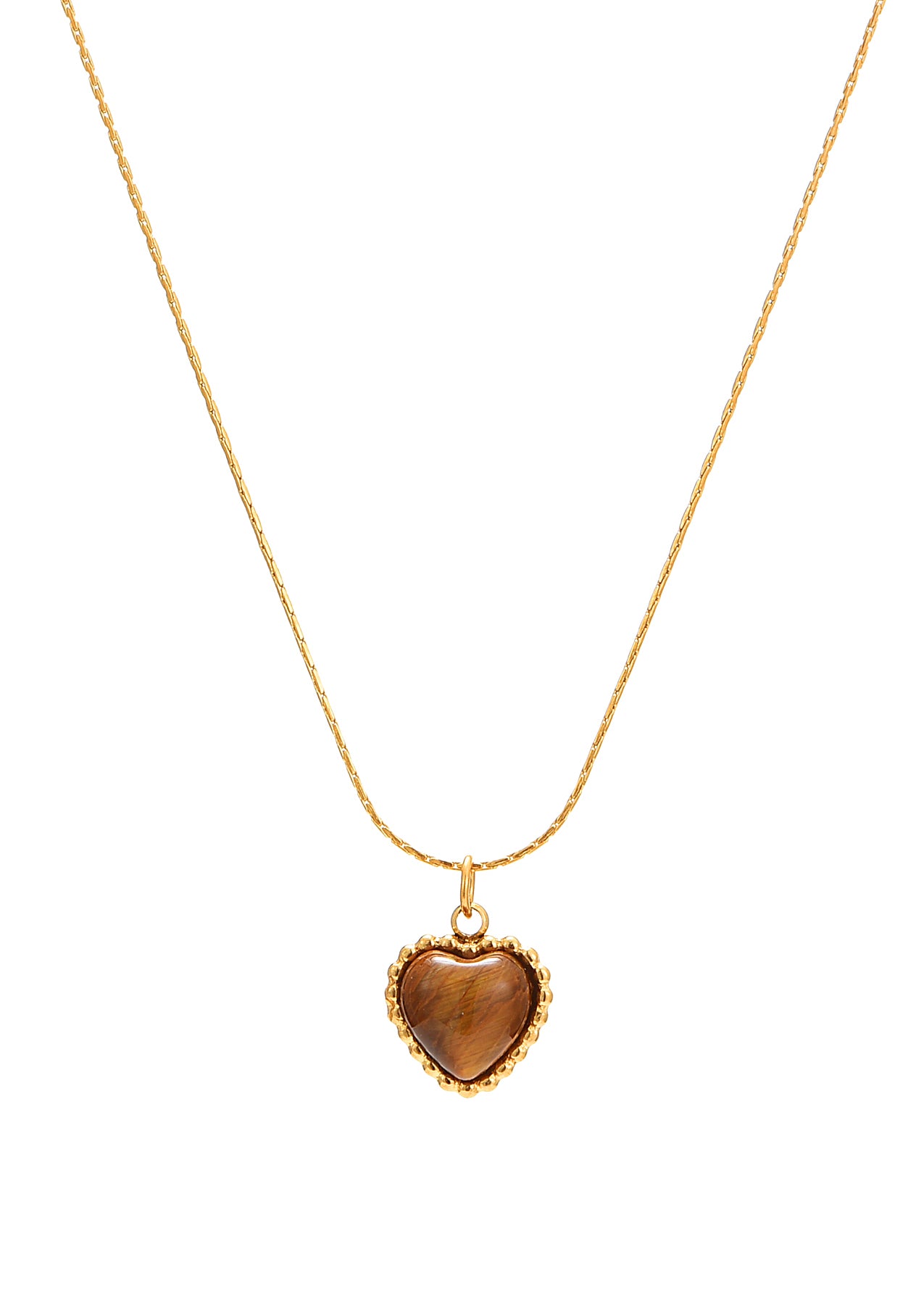 Emily Tiger Eyes Heart Golden Necklace