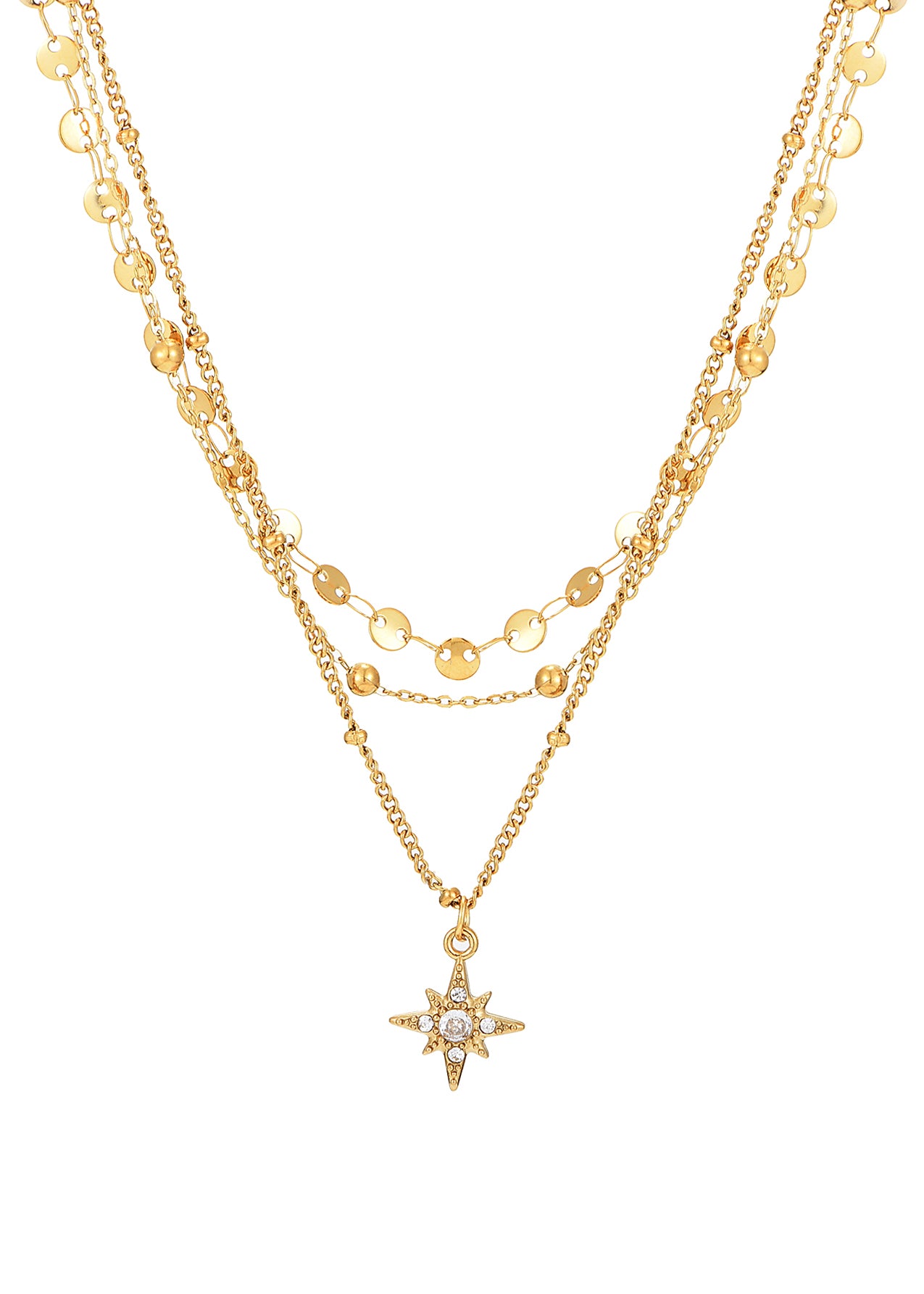 Star Trio-Layer Golden Chain Necklace