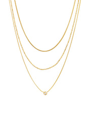 Diamond Trio-Layer Golden Chain Necklace