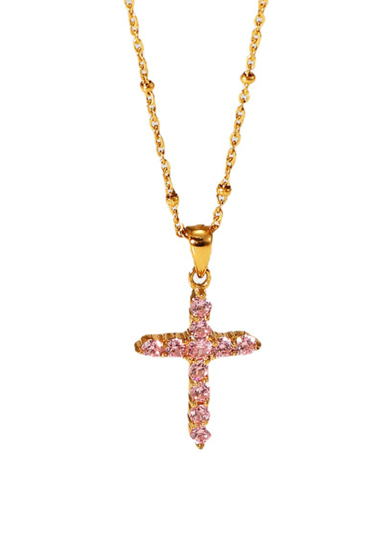 Grace Pink Golden Cross Necklace