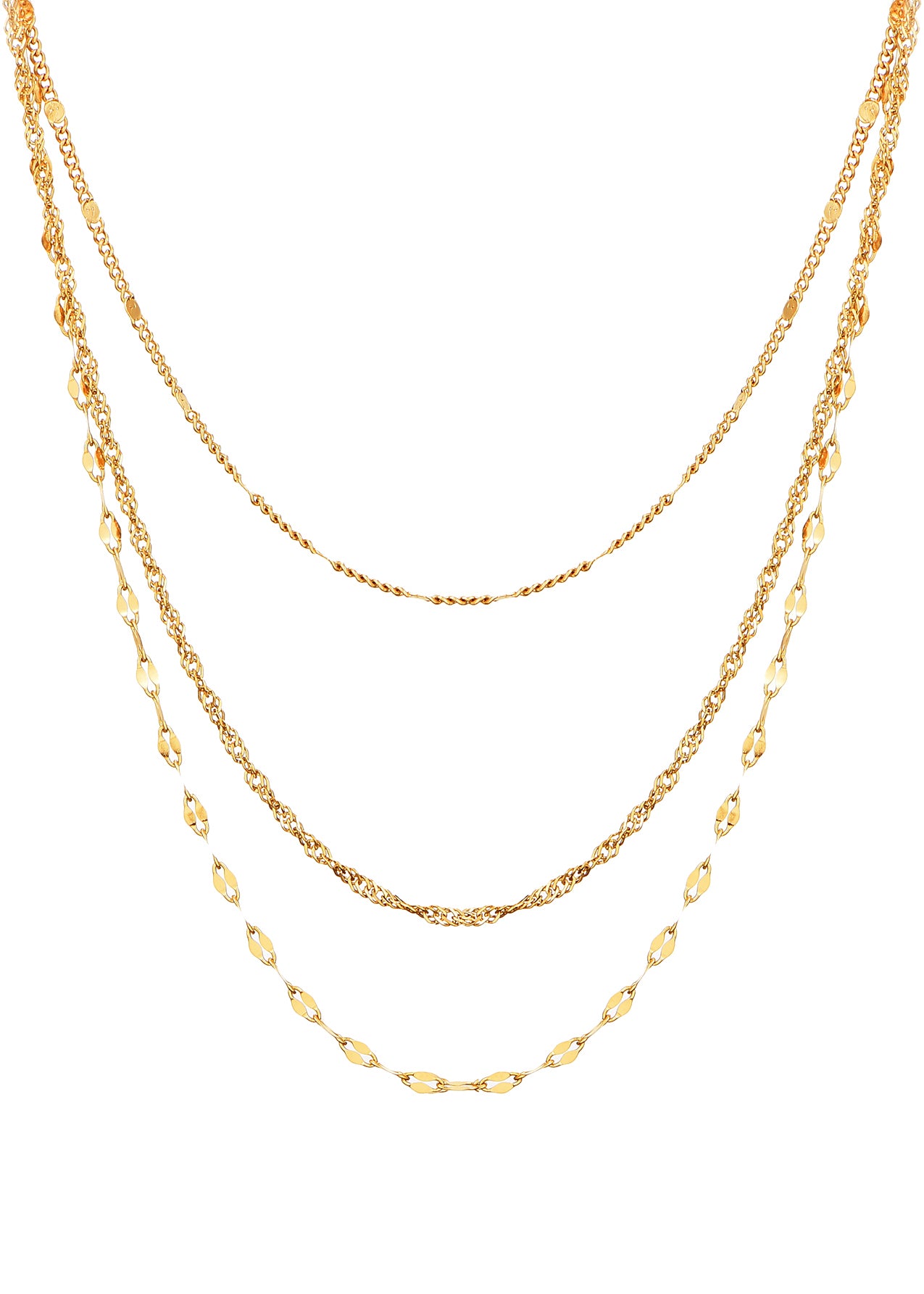 Simple Trio-Layer Golden Chain Necklace