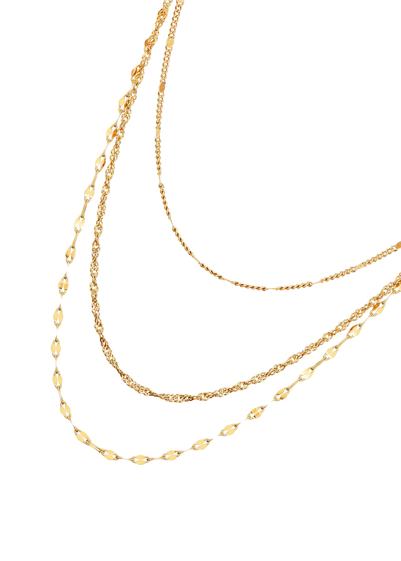 Simple Trio-Layer Golden Chain Necklace