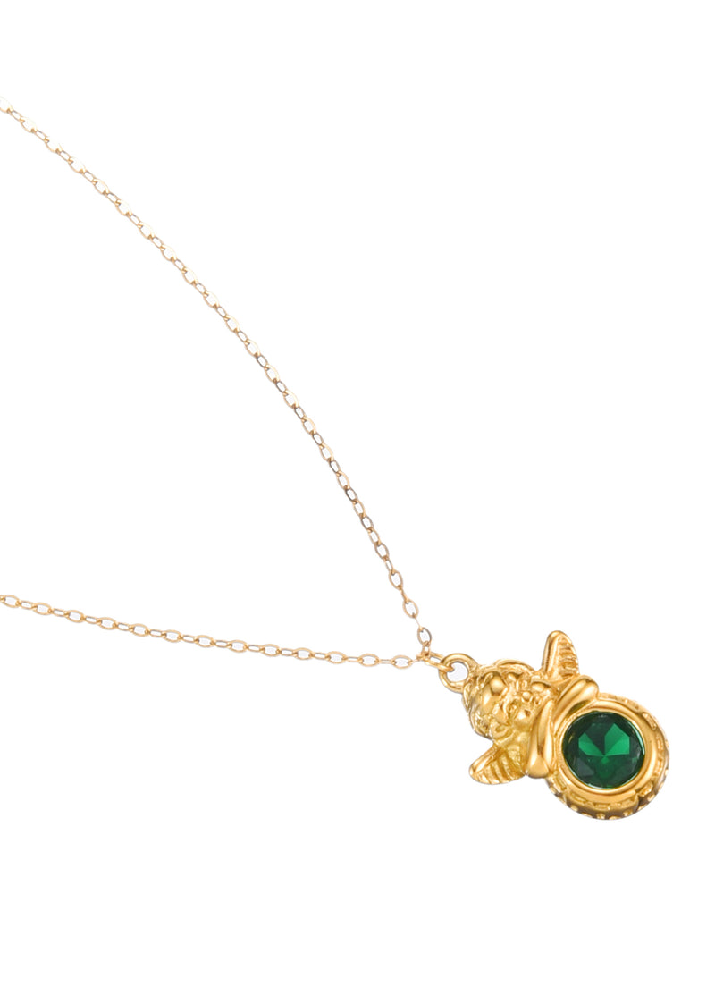 Green Stone Angle Baby Golden Necklace