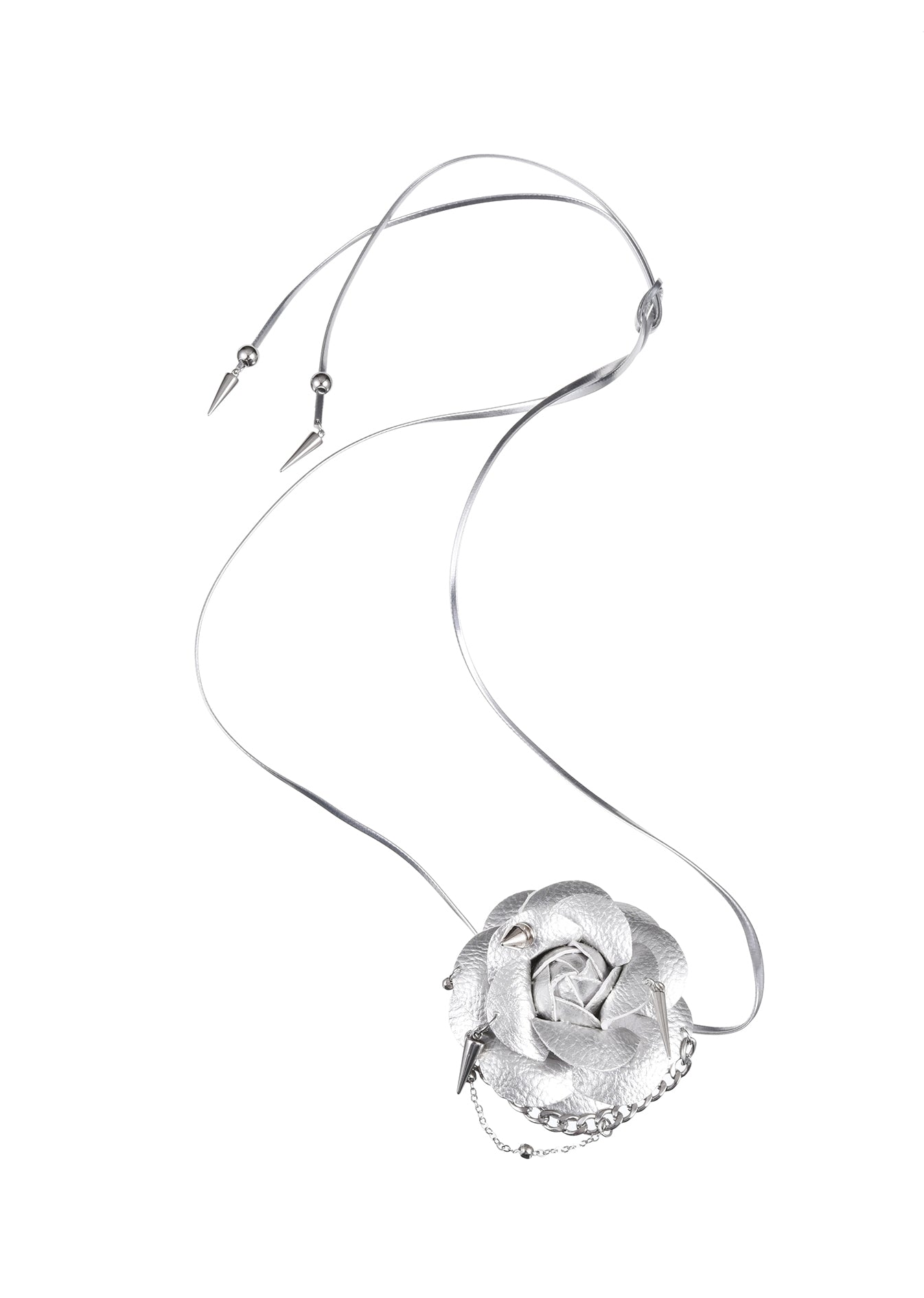 Silver Leather Camilla Flower Necklace