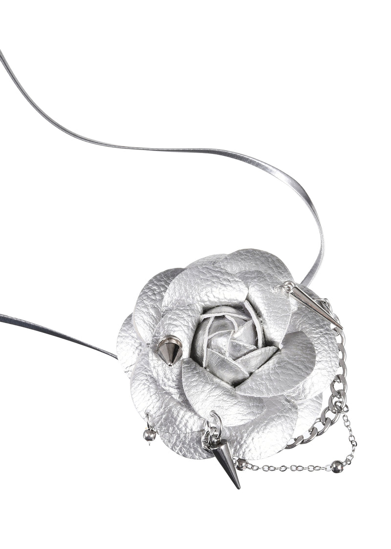Silver Leather Camilla Flower Necklace