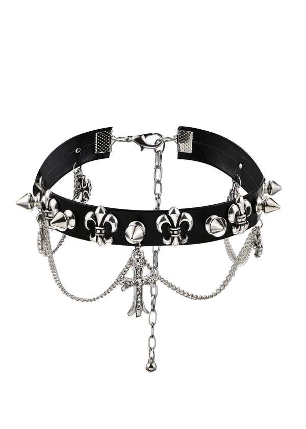 Vander Chrome Cross Belt Choker Necklace