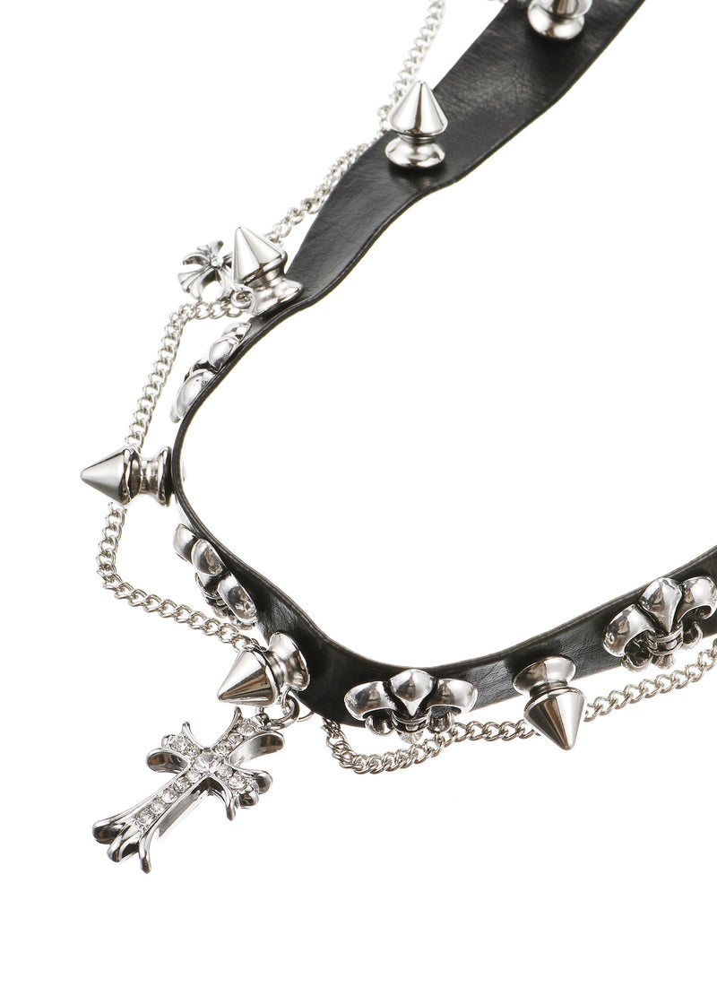 Vander Chrome Cross Belt Choker Necklace